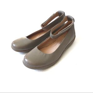 Clarks Taupe Flats with Ankle Strap